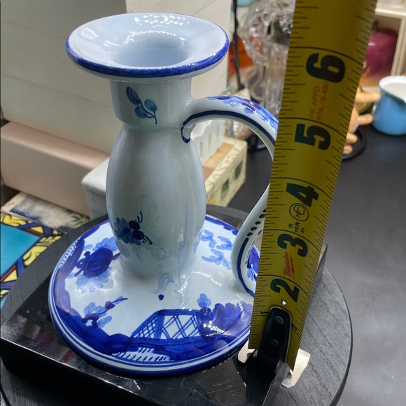 Tiffany Candlestick Holder Made in Italy Blue White Floral Handled 6"x5” - Picture 5 of 7